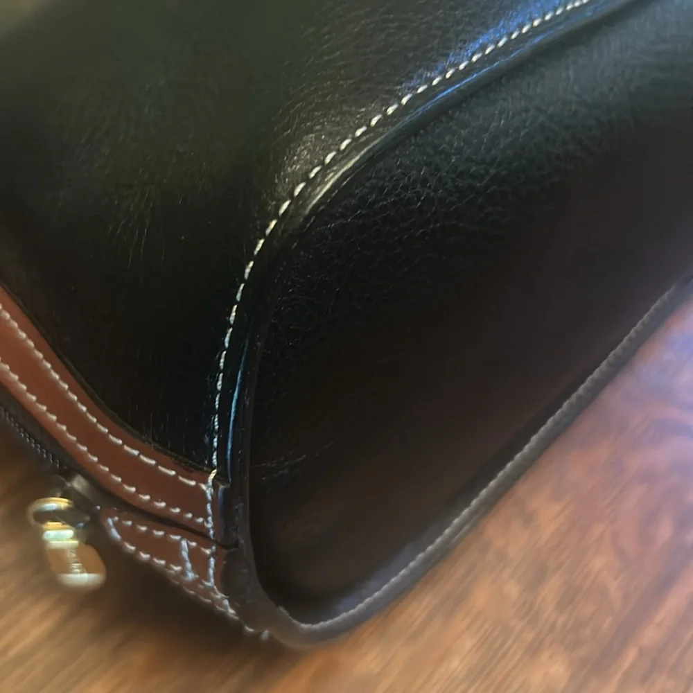 Bally Vintage Black and Brown Pebbled Leather Satchel with Shoulder Strap - Picture 10 of 15